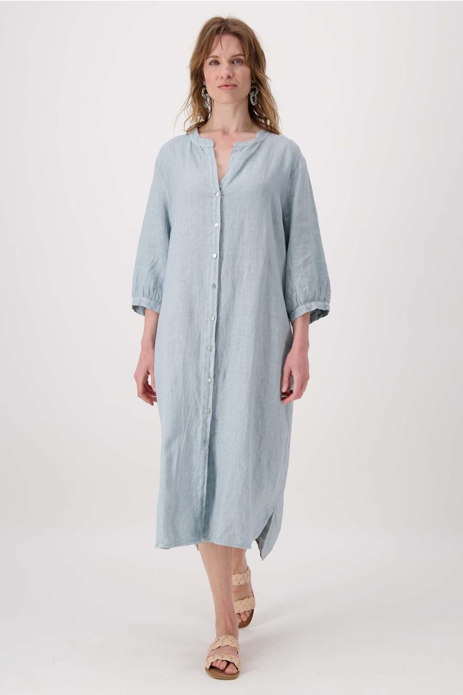 LANGE LINNEN DOORKNOOP JURK 0301 098 2014 VERGRIJSD BLAUW